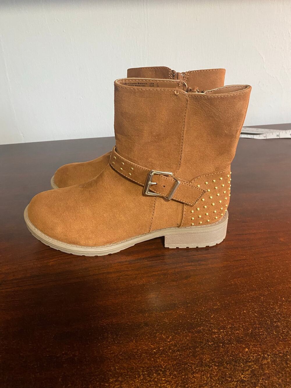 NWOT Girl's Brash Taylor Studded Ankle Boots Cognac Brown Faux Suede 3